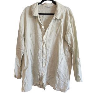 CP Shades Light Green Top Pure Irish Linen Tunic Oversized Shirt Women Medium